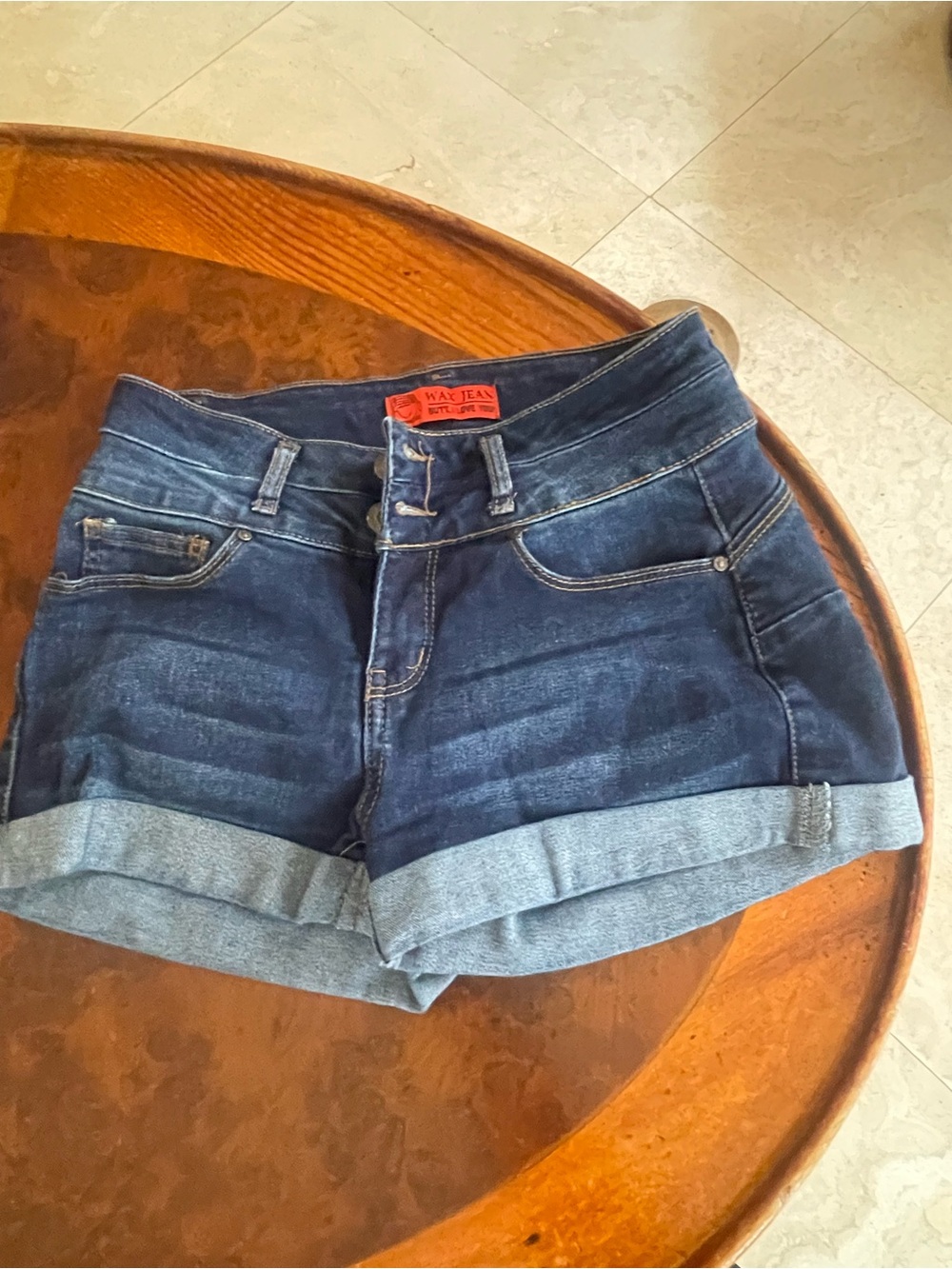 Wax Jean Dark Blue Rolled Cuff Denim Shorts